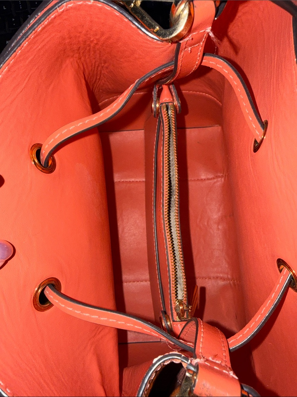 MICHAEL KORS Leather Medium MERCER GALLERY Drawstring Bucket Bag-Coral/Pink - Picture 7 of 15